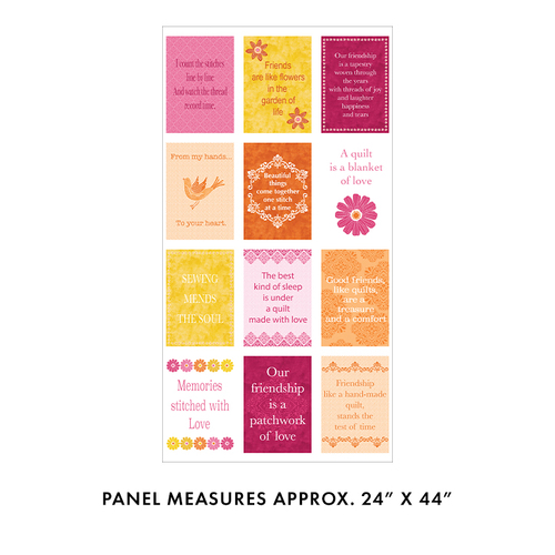 Chalk Inspirations Sewing Words Blocks Panel Pink 7722