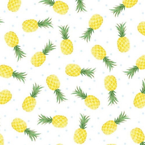 Fabric Remnant -Fun in the Sun Pineapple Fun White 54cm