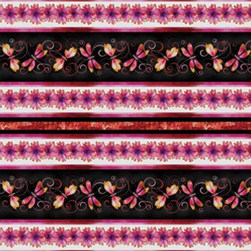 Fabric Remnant -Blooming Beauty Dragonfly Stripe 55cm