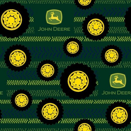 Fabric Remnant -Licensed John Deere Tractors Logos 73cm