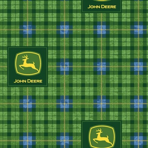 Fabric Remnant -Licensed John Deere Tractors Plaid 48cm
