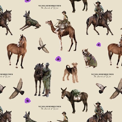 Fabric Remnant -Animals of War Honouring Unsung Heroes 74cm