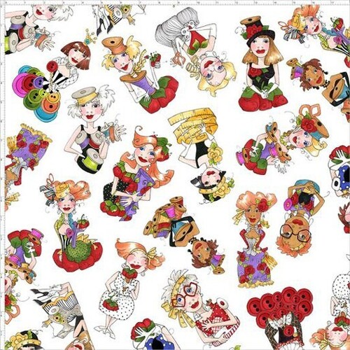 Fabric Remnant -Sew Curious Sewing Ladies Toss 97cm