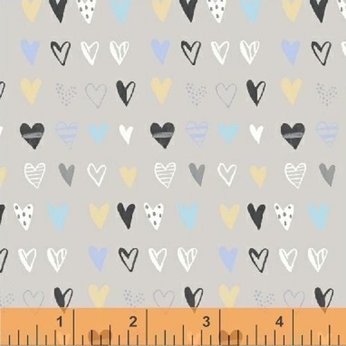 Fabric Remnant -Bah Bah Baby Scattered Hearts Grey 42cm