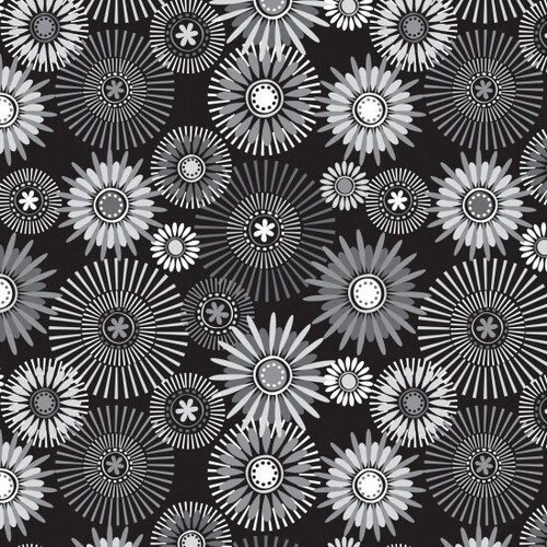 Fabric Remnant -Modern Black White Floral Wideback 68cm