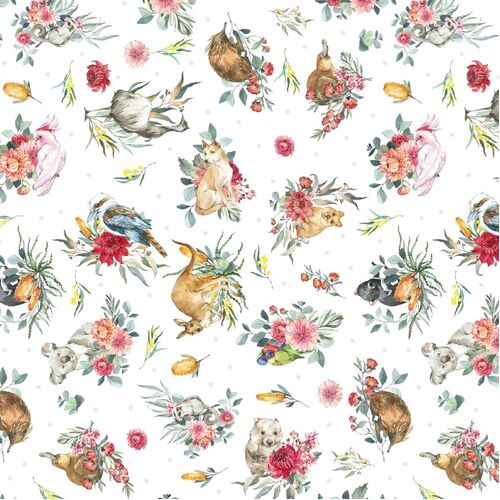 Fabric Remnant -Bush Celebration Aussie Christmas Animals 95cm