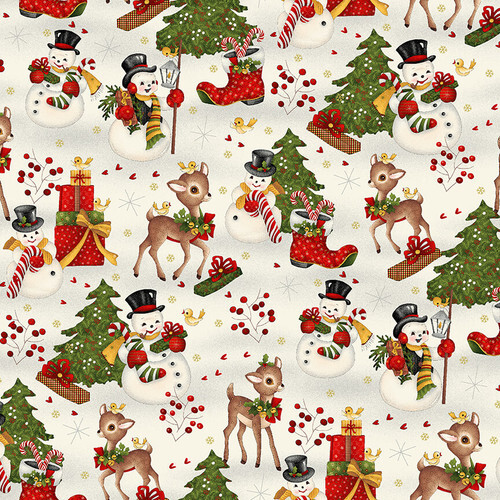 Winter Joys Christmas Allover Novelty Cream  2855-33 