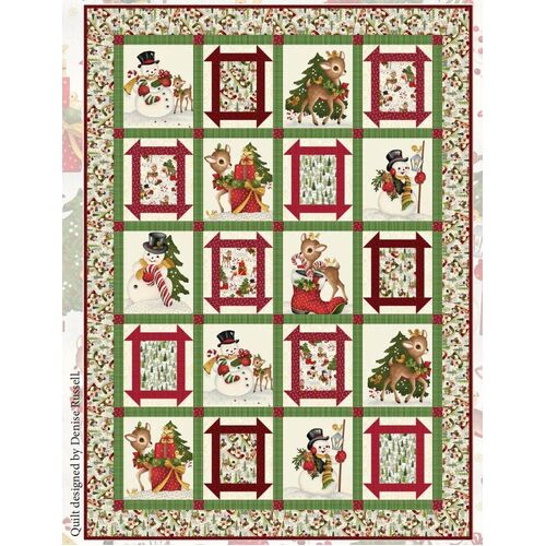 Winter Joys Christmas Reindeer Snowman Quilt Kit