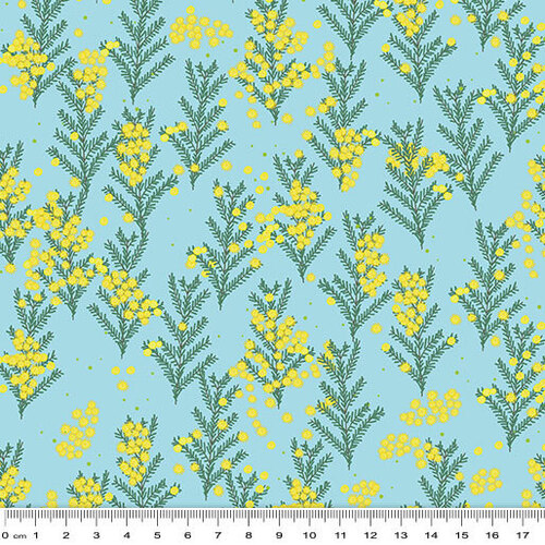 Fabric Remnant -Outback Beauty Wattle Dance Sky Blue 51cm