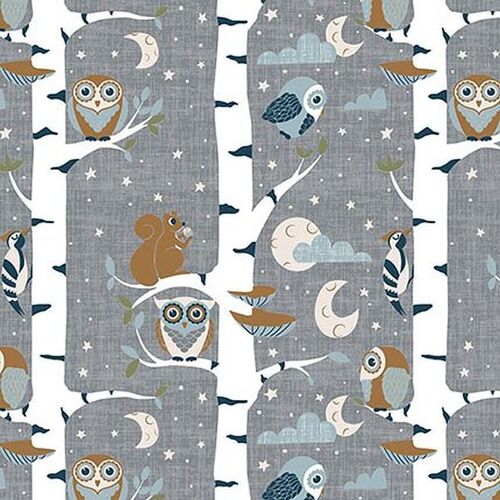 Hush-a-Bye Woods Owls Squirrels in Trees Grey 4500 831 