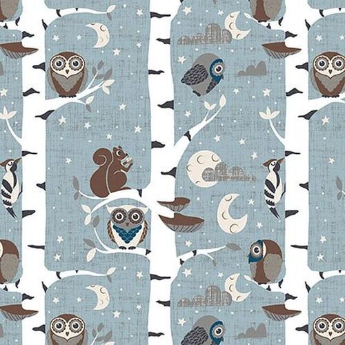 Hush-a-Bye Woods Owls Squirrels in Trees Blue 4500 832