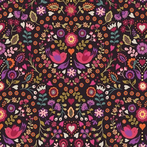 Little Matryoshka Bird Heart Floral Black LEA570 003