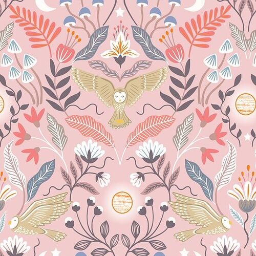 Enchanted Owl Floral Pink Metallic LEA547 001