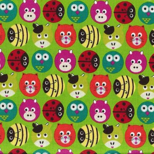Small Animal Faces Bee Beetle Pig Owl Green 4507 353