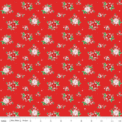 Riley Blake Christmas Pixie Noel 2 Pointsettas Red 12113