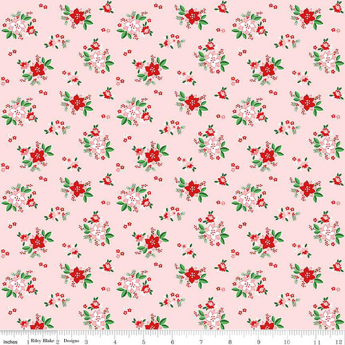 Riley Blake Christmas Pixie Noel 2 Pointsettas Pink 12113