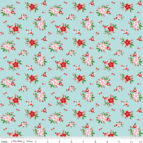 Riley Blake Christmas Pixie Noel 2 Pointsettas Aqua 12113