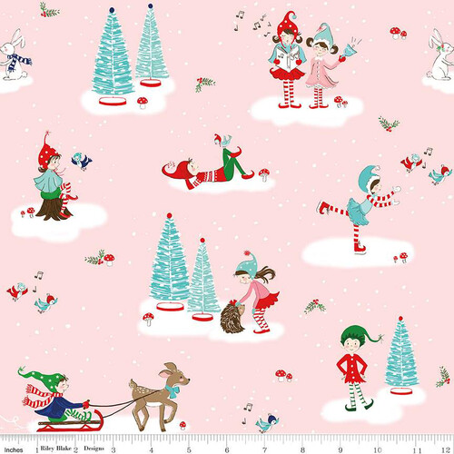 Riley Blake Christmas Pixie Noel 2 Main Pink 12110