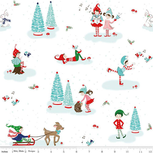 Riley Blake Christmas Pixie Noel 2 Main White 12110