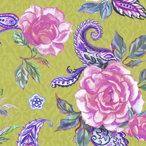 Think Like a Queen Foulard Floral Paisley Lime 0475