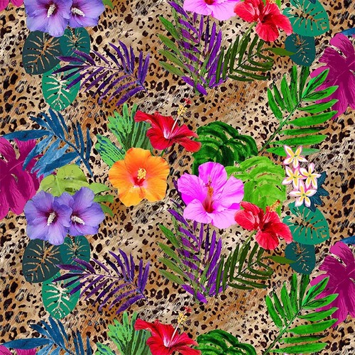 Who Let the Birds Out Tropical Floral Leopard Skin 0484