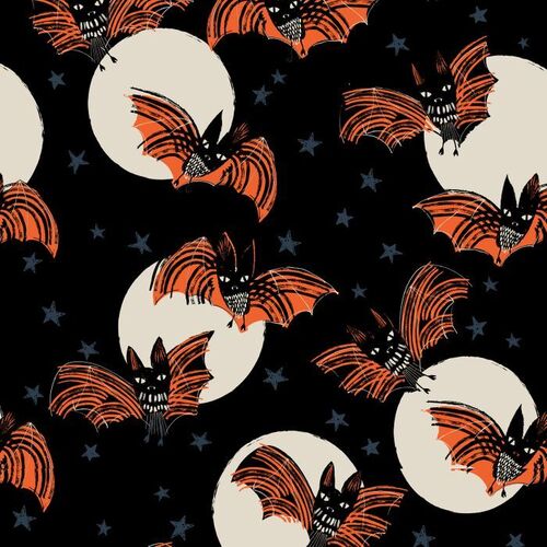 Fabric Remnant - Dashwood Full Moon Spooky Bats 65cm