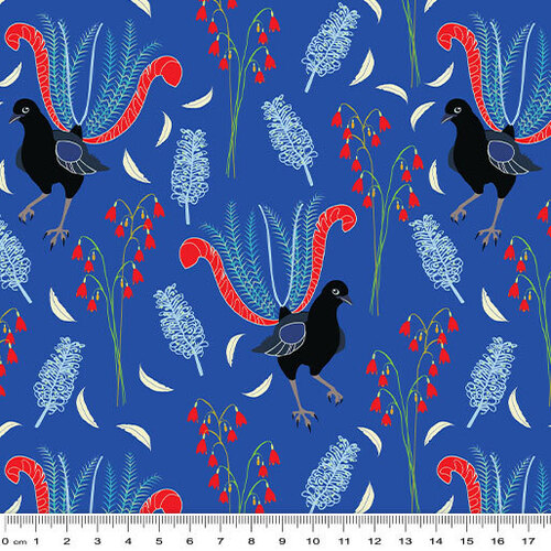 Fabric Remnant -	 Outback Beauty Lavish Lyrebird Blue 70cm