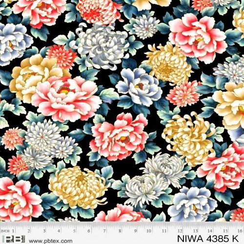 Fabric Remnant -Niwa Metallic Oriental Flowers 71cm