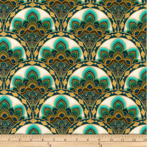 * SALE* Terracina Metallic Scallop Teal Per Metre