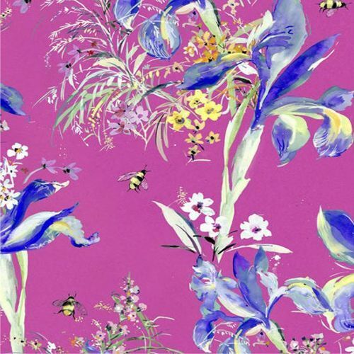 Fabric Remnant - Bee Free Main Bee Floral Magenta 52cm