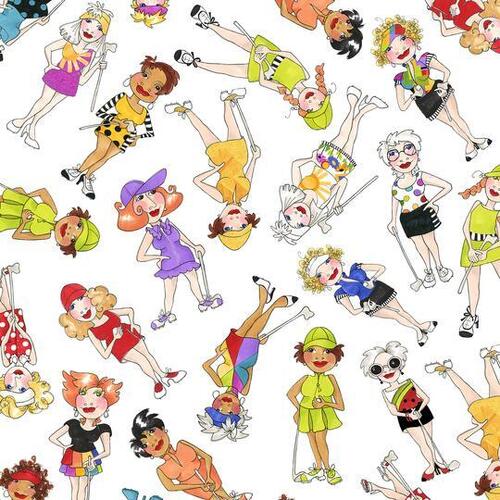 Fabric Remnant -Golf Happy Tossed Golfer Girls White 98cm