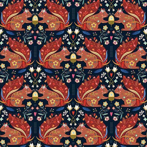 Fabric Remnant - Dashwood Animal Magic Floral Squirrels 54cm