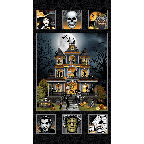 Henry Glass Halloween Ball Spooky 24" Panel 3055P-99