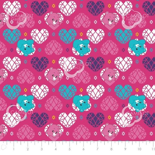 Fabric Remnant - Care Bears Smile Hearts Pink 78cm
