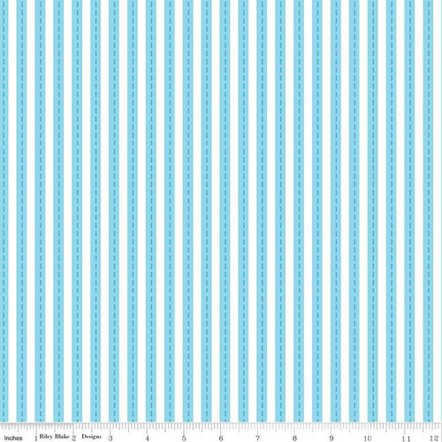 Fabric Remnant -Cops and Robbers Lanes Stripes Blue 88cm