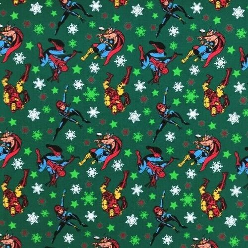 Fabric Remnant -Marvel Christmas Ironman Thor Spiderman 86cm