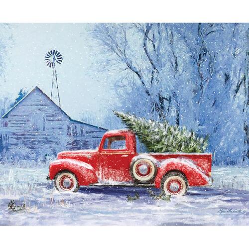 Riley Blake Picture a Christmas Tree Red Truck Panel 12373