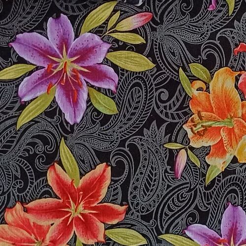 Lilylane Hibiscus Paisley Floral Multi Black 9065 2299