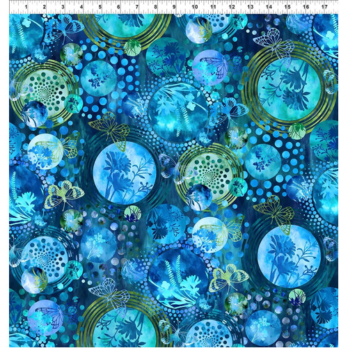 Elysian Tonal Floral Butterfly Collage Blue 3JYN-2