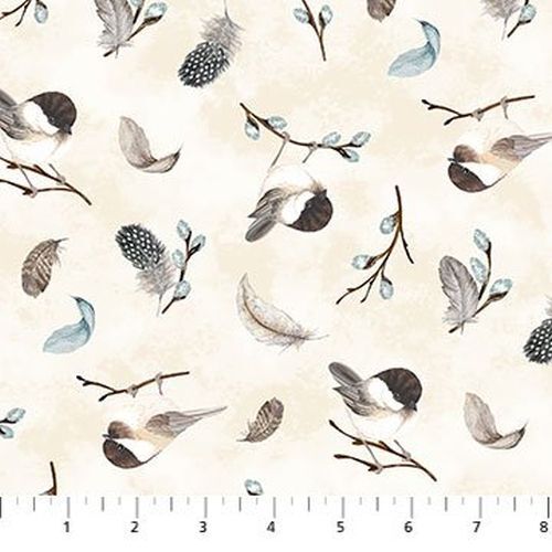 Feathered Nest Chicadee Birds Feathers Toss Cream 24396-11 