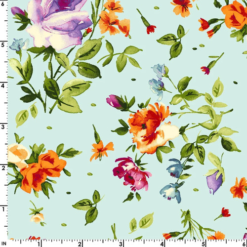 Bloom On! Spaced SCattered Floral Aqua MAS10073-Q 
