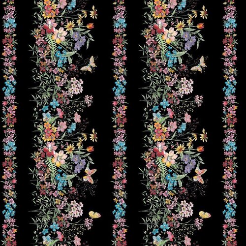 Meadow Edge Floral Border Stripe Black MASD10005-J