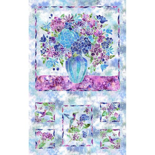 Fire & Ice Vase Floral 27" Panel Blue MASD10050-B 