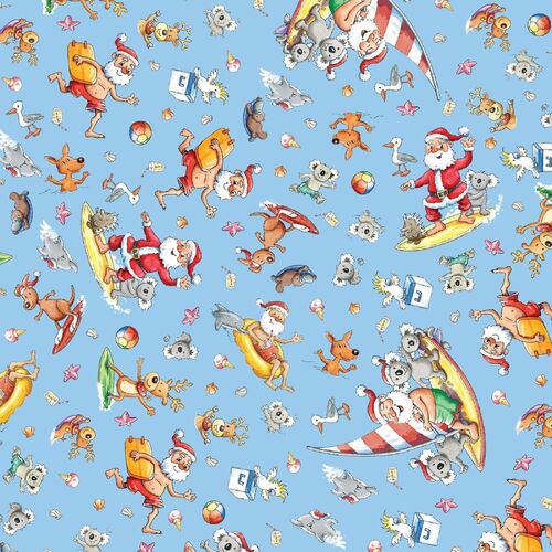 Fabric Remnant -Summertime Santa Aussie Surfing Christmas 86cm
