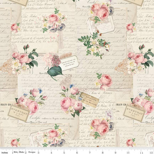 Fabric Remnant -Rose & Violet's Garden Party Parchment 90cm