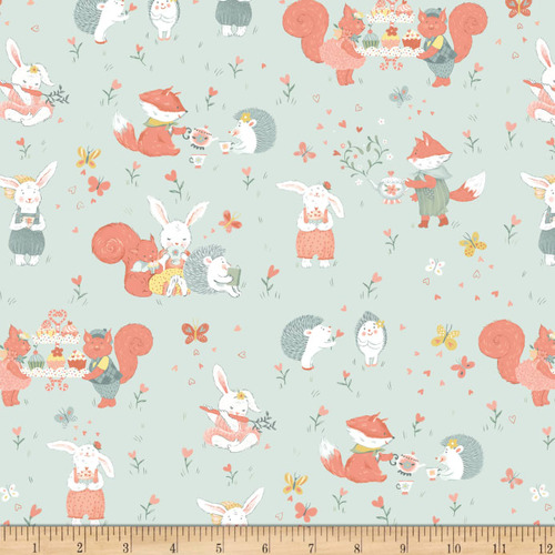 Fabric Remnant-Woodland Tea Time Critters Animals 82cm