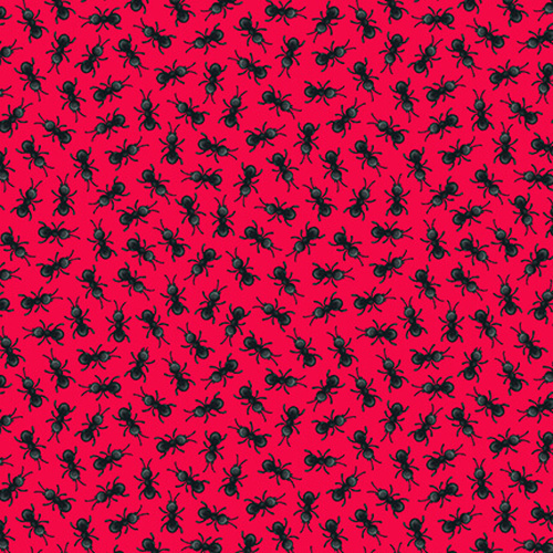 Fabric Remnant-Bugs Galore  Scattered Ants Red 46cm