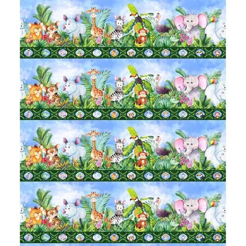 Fabric Remnant- Jungle Friends Border Stripe 88cm