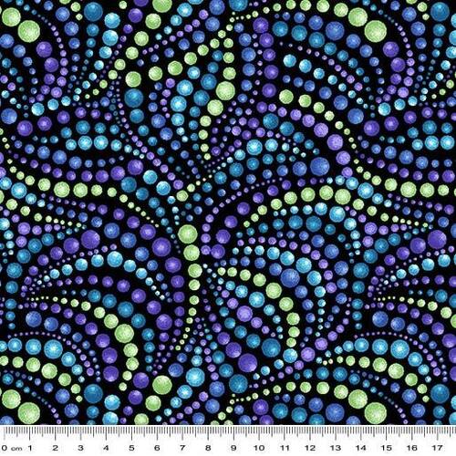Fabric Remnant- Cat-I-Tude Singing Blues Beaded Swirl 58cm
