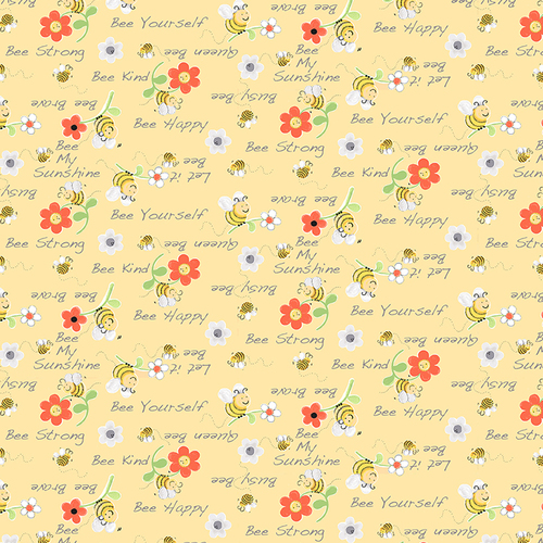 Susybee Sweet Bees "Bee Kind" Words Yellow 20362-310
